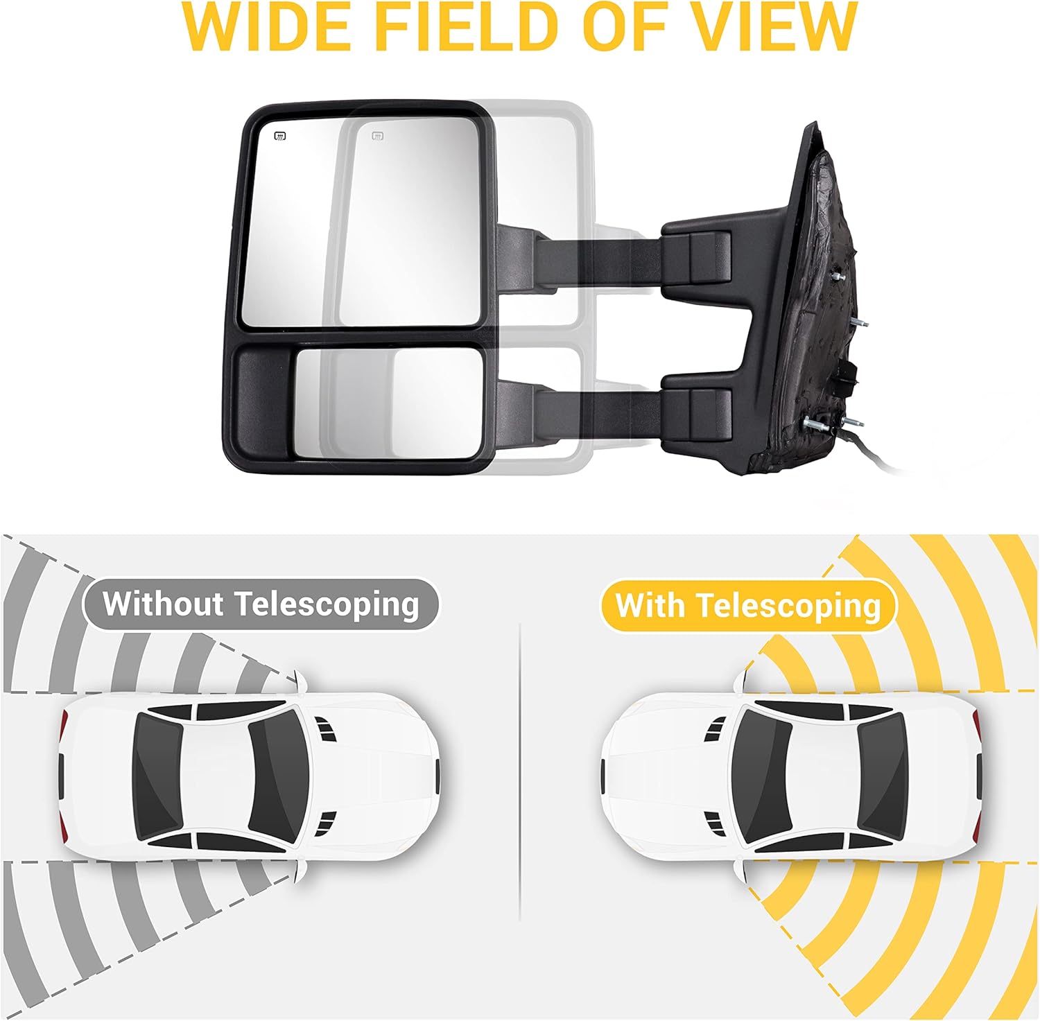Towing Mirrors for 1999-2016 Ford F250 F350 F450 F550 Super Duty with Power Glass Turn Signal Light Running Lights Heated Extendable Pair (Smoke lens) : Automotive