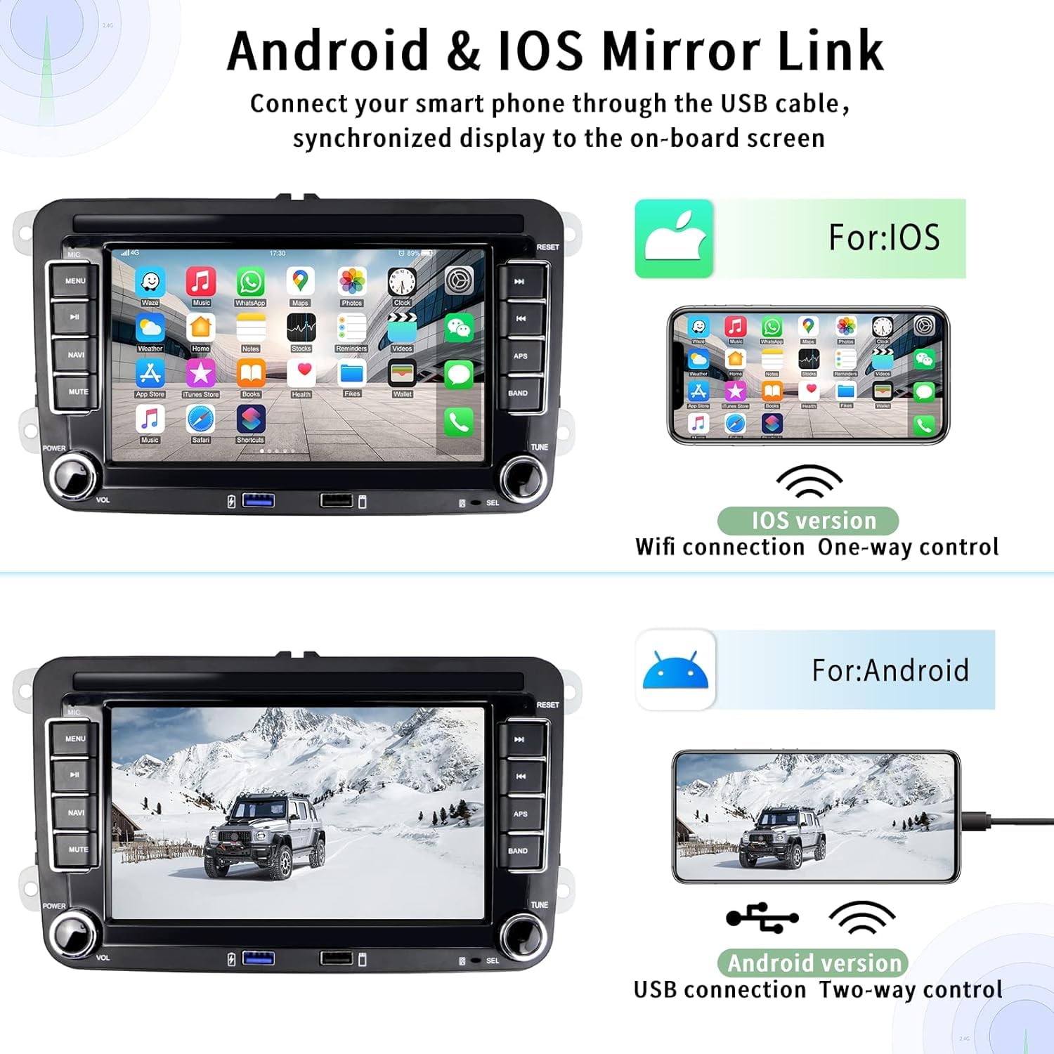 CAMECHO 2+32G Android 13 Radio de Coche GPS con Pantalla Táctil 7 Pulgadas para VW Golf Skoda Seat,Radio 2 DIN con Bluetooth Manos Libres FM Enlaces Espejo Mandos Volante+Canbus