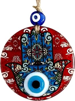 Fatma Ana Bereket Hand Patterned Evil Eye Beaded Wall Ornament 10 Cm Glass Wall Ornament