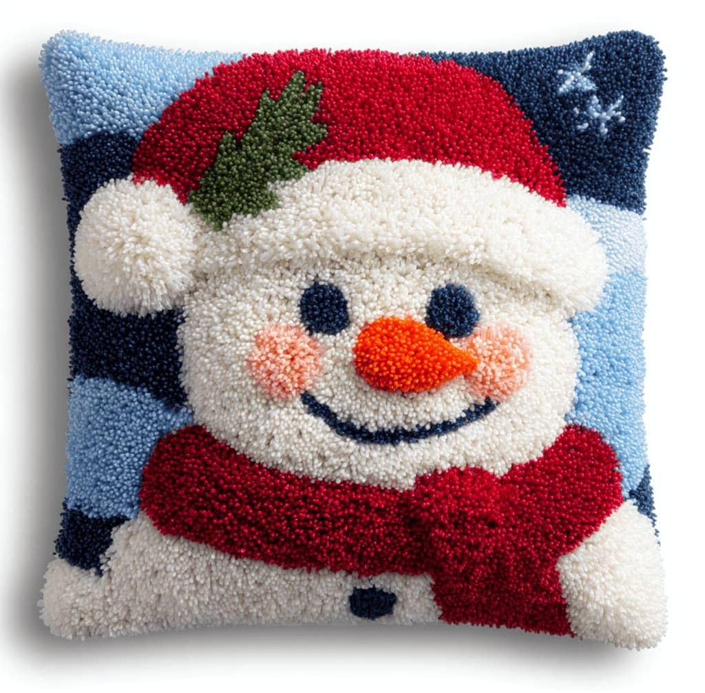 Kitquiver Latch Hook Cushion Kit,Snowman DIY Throw Pillow Cover 43X43Cm