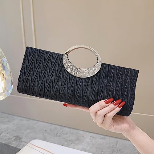 Miniatura 2 de Bolso de mano de satén plisado para mujer Bolso de noche con mango de diamantes de imitación Bolso largo formal para fiesta, novia, boda, baile