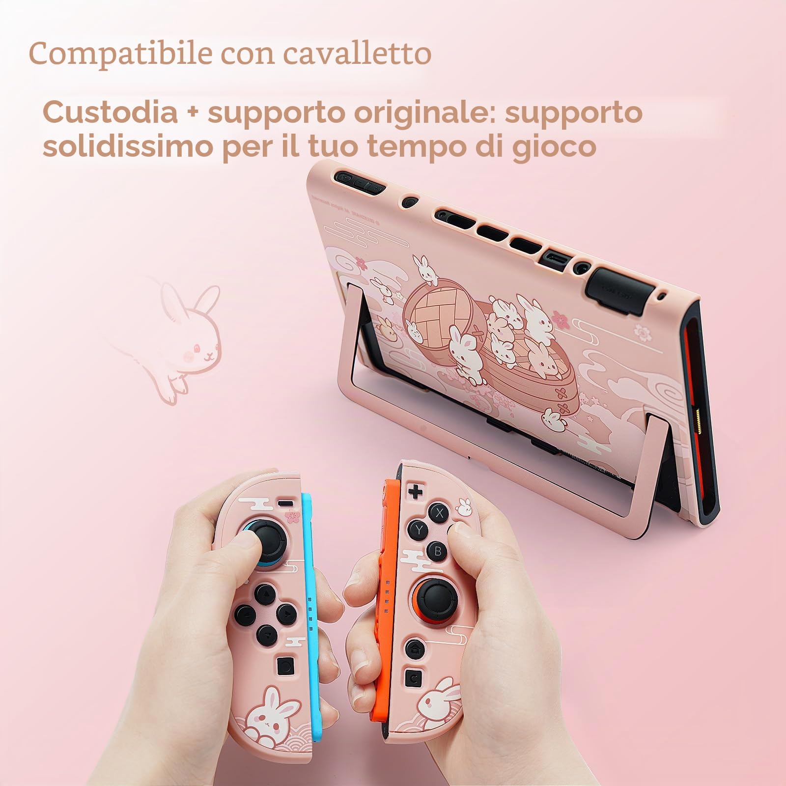 GeekShare Guscio protettivo compatibile con Switch 2, custodia agganciabile Kawaii Cartoon per Switch 2, cover con design antigraffio e antiurto - Coniglio panino al vapore