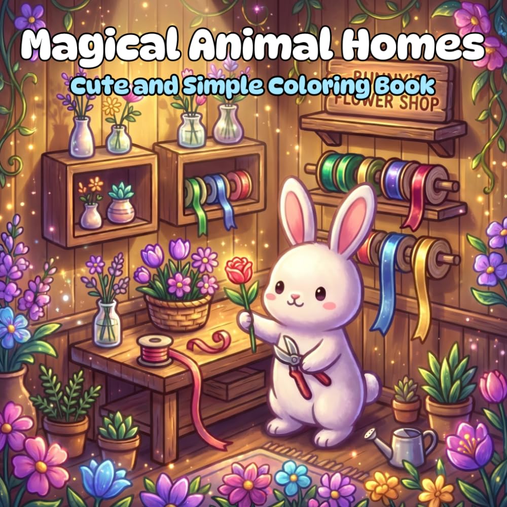 Magical Animal Homes Cute and Simple Coloring Book: Cute Cozy Animal Coloring Book for Teens & Adults : Bold and Easy Kawaii Fantasy Pages (8.5" x 8.5")
