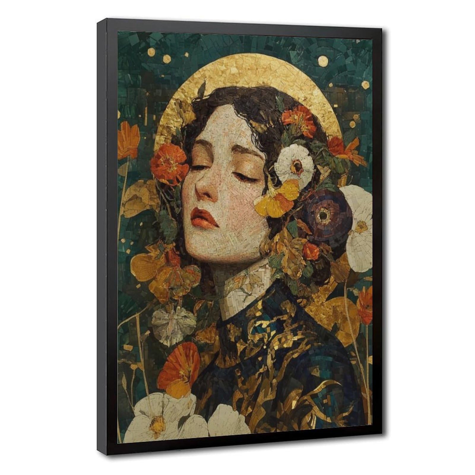 Bareronor Brown Klimt-Inspired Mosaic Woman Canvas Poster Bedroom Decor Landscape Office Room Decor Gift 8" L X 12" W