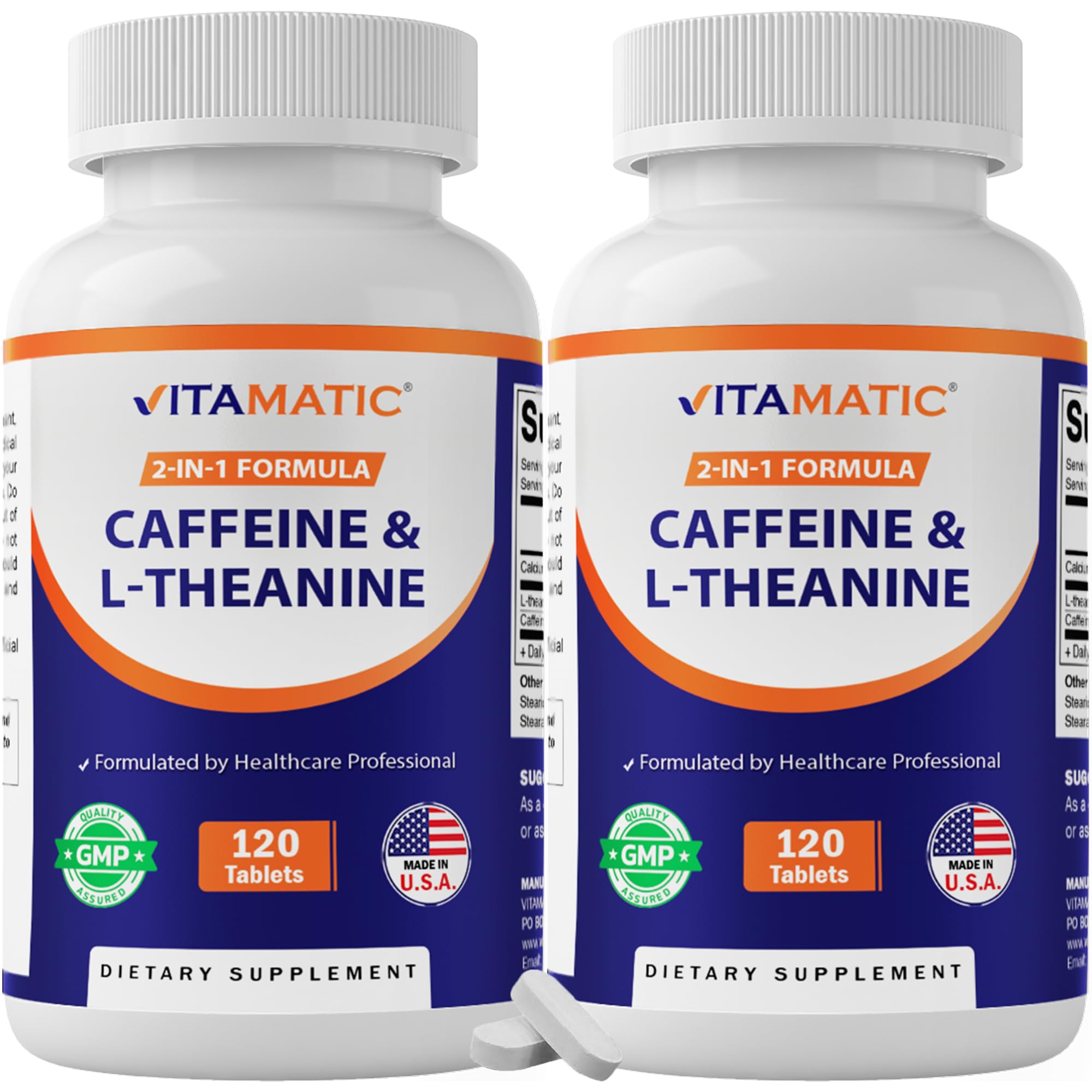 Vitamatic L-Theanine 200 mg with Caffeine 100 mg, 120 Tablets, Made in USA — Amazon image 10