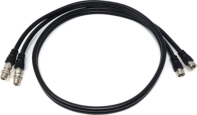 MainCore 1m long Twin Double Satellite F Type Plug to Socket RG6 Normal or Extension Coax Cable, Lead, Cord with 2 Couplers Adapters