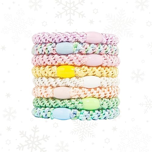 Vista 56 de Lazos dorados para cabello grueso, soportes para cola de caballo Grab & Go, paquete de 8, beige metálico, bandas gruesas sin arrugas con fuerte