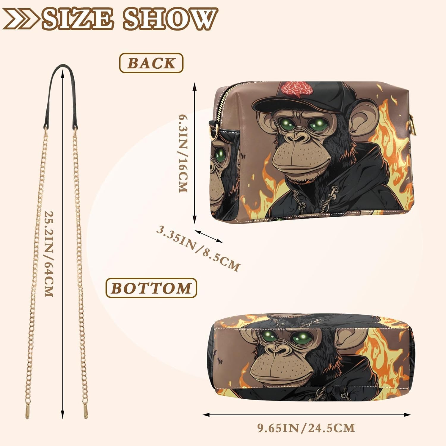 Street Gorilla Women's PU Leather Crossbody Bag Shoulder Handbag Cellphone Purse with Metal Chain Strap Water Resistant Zipper Closure