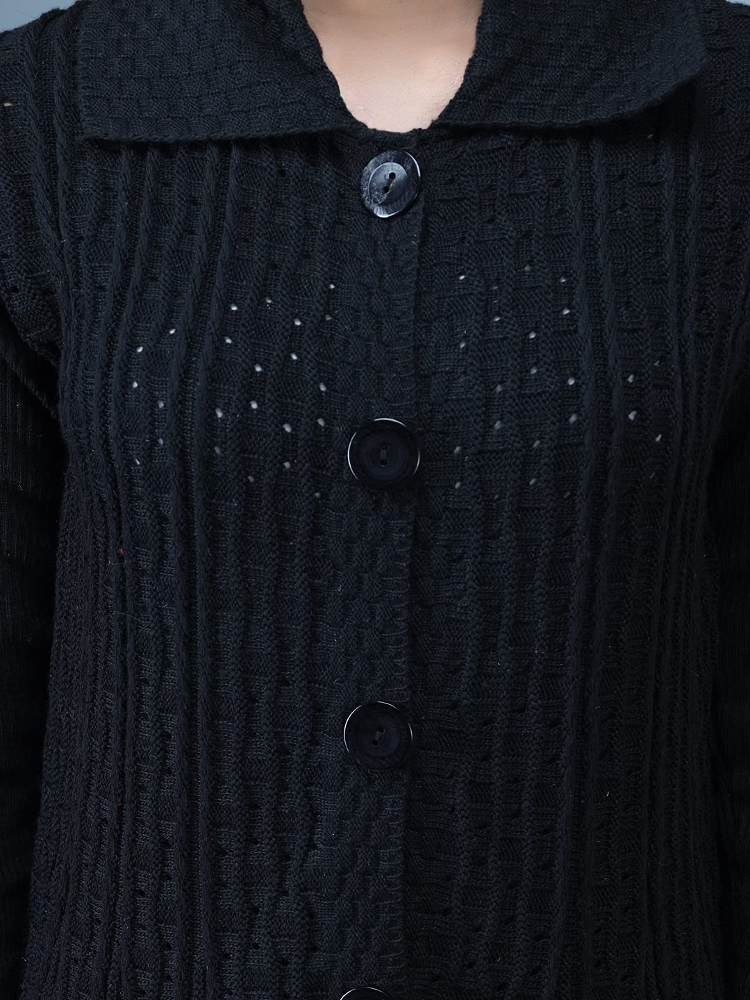 eKools Women's Winterwear Woolen Self Cardigans Banded Collar Sweaters (Black, 2XL) - Image 4 thumbnail