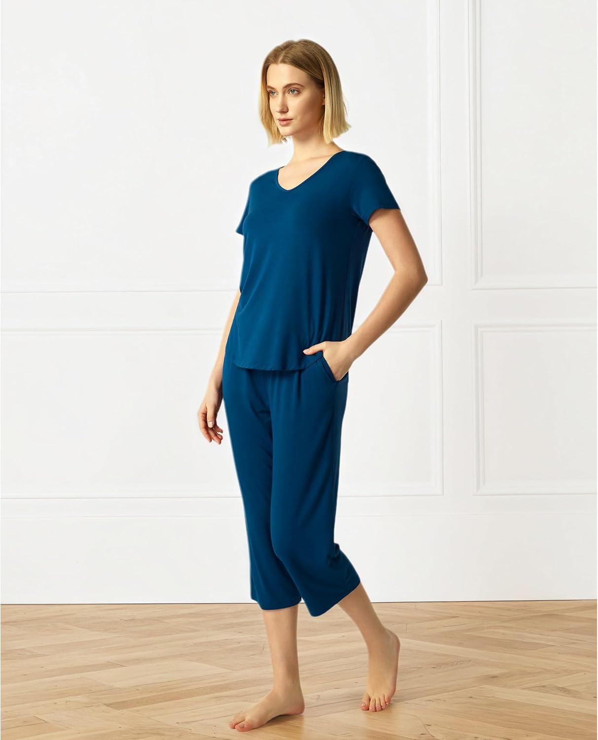 GYS Bamboo Viscose Women Pajama Sets Short Sleeve Top and Capri Pants 2 Piece Casual Lounge Sets - Image 2