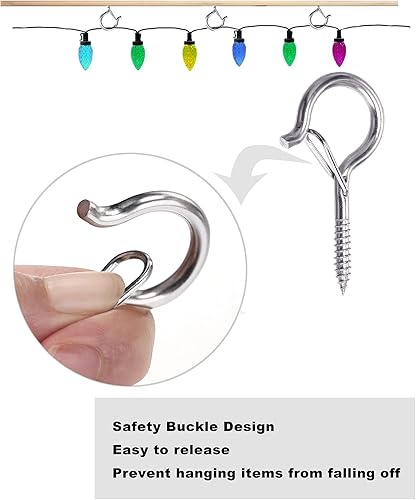 Miniatura 43 de PlusRoc Paquete de 20 ganchos de tornillo para colgar plantas al aire libre, resistentes de 2.2 pulgadas, gancho de ojo negro, gancho de techo