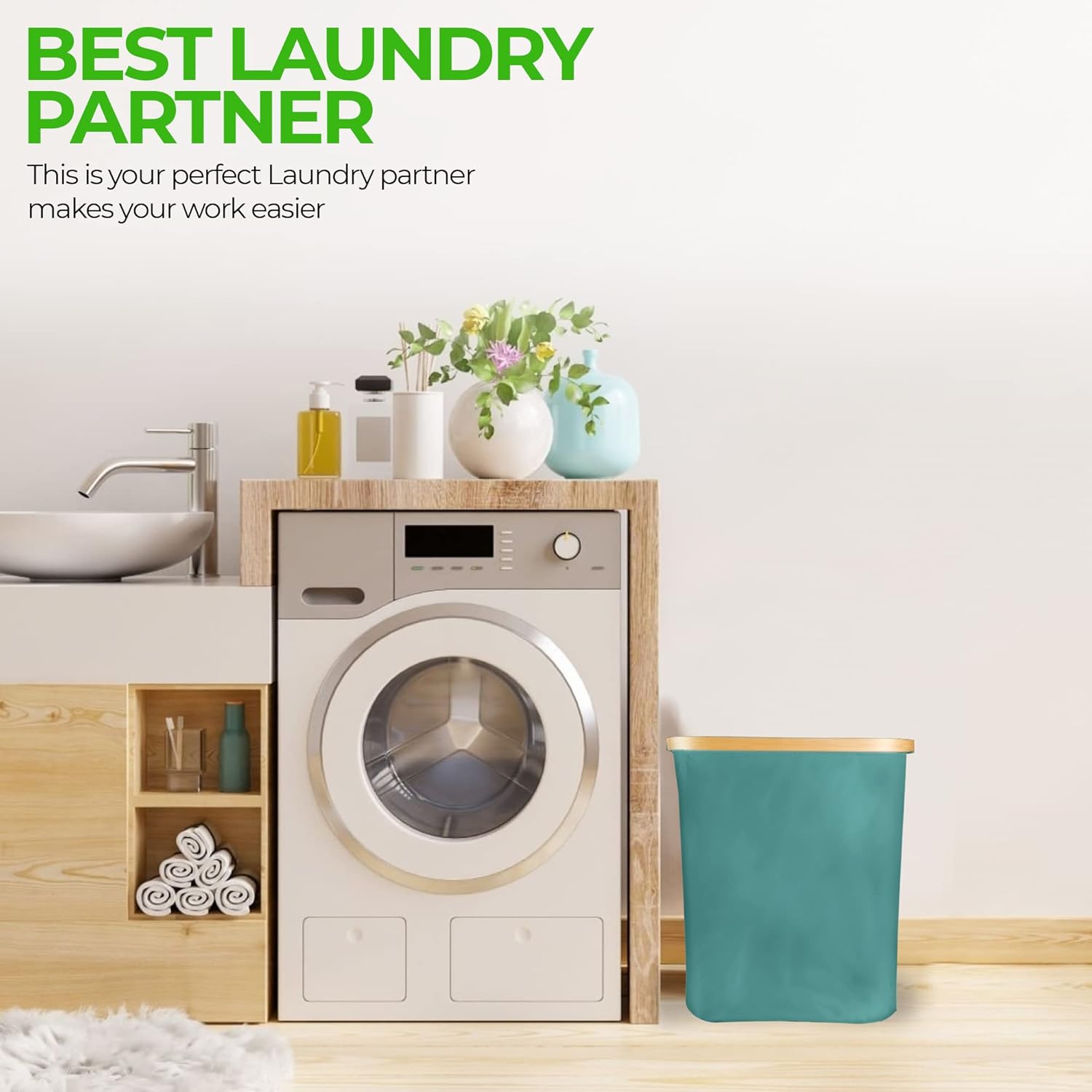 Collapsible Bamboo Laundry Basket - Foldable Storage Bin, Laundry room organizer, Small Toy Organizer, 2-in-1 Collapsible Storage for Home & Room