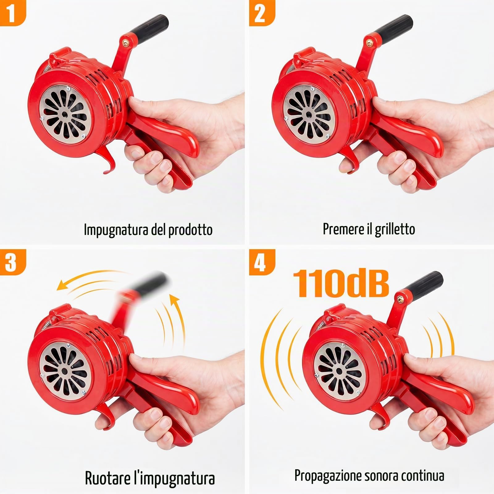 Sirena manuale da 110 dB, sirena con manovella, allarme portatile a manovella, sirena di protezione dell'aria, sirena manuale per fabbriche, scuole, campi militari all'aria aperta, salvataggio