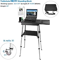 Vista 4 de Escritorio portátil portátil de pie para laptop, escritorio de viaje para sentarse, altura ajustable de 19 a 49 pulgadas, estación de trabajo