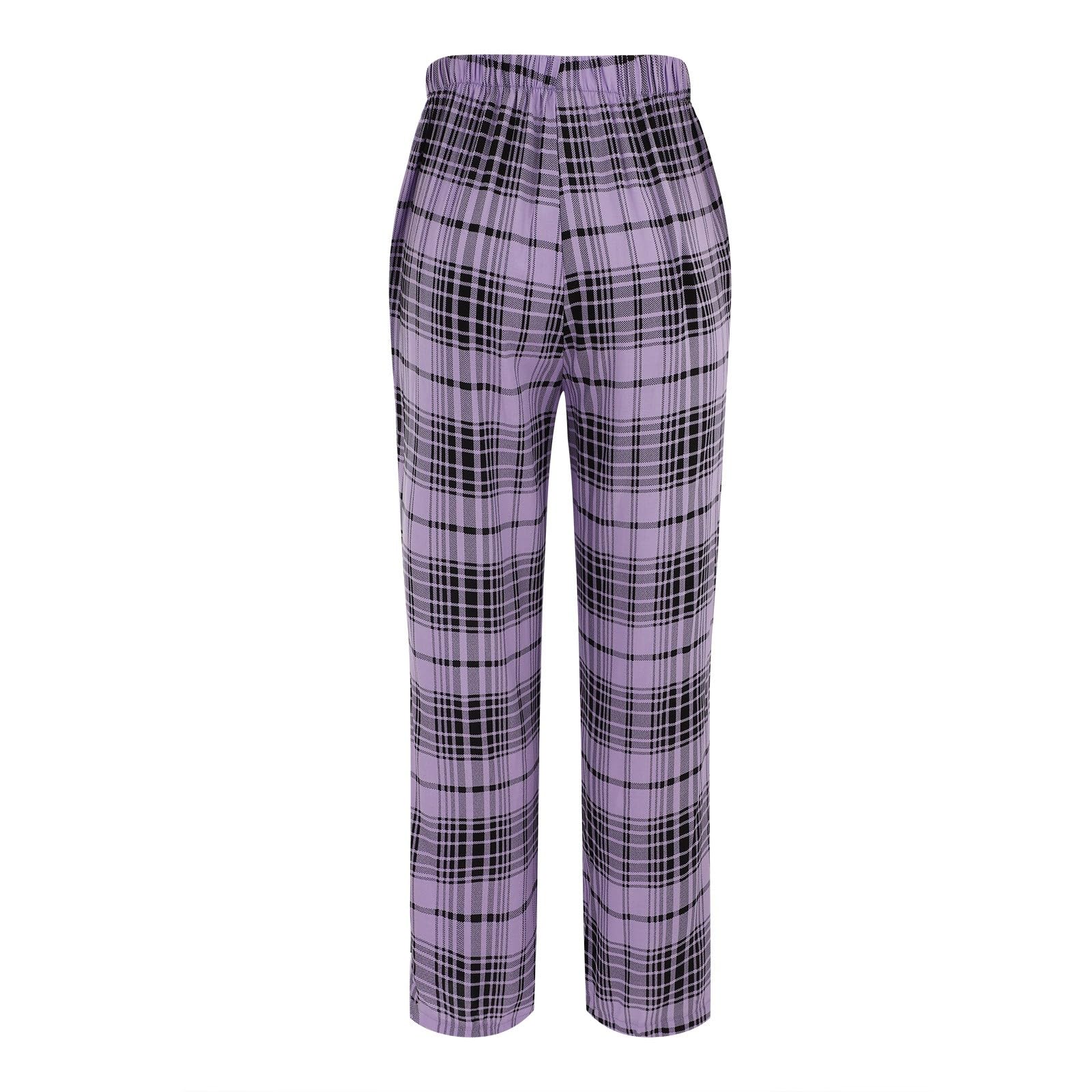 Generisch Pijama largo a cuadros para mujer, cuello redondo, otoño e invierno, pijama de tallas grandes, monocolor, traje holgado, ligero, ropa de salón, ropa de casa, traje de ocio ancho con arco