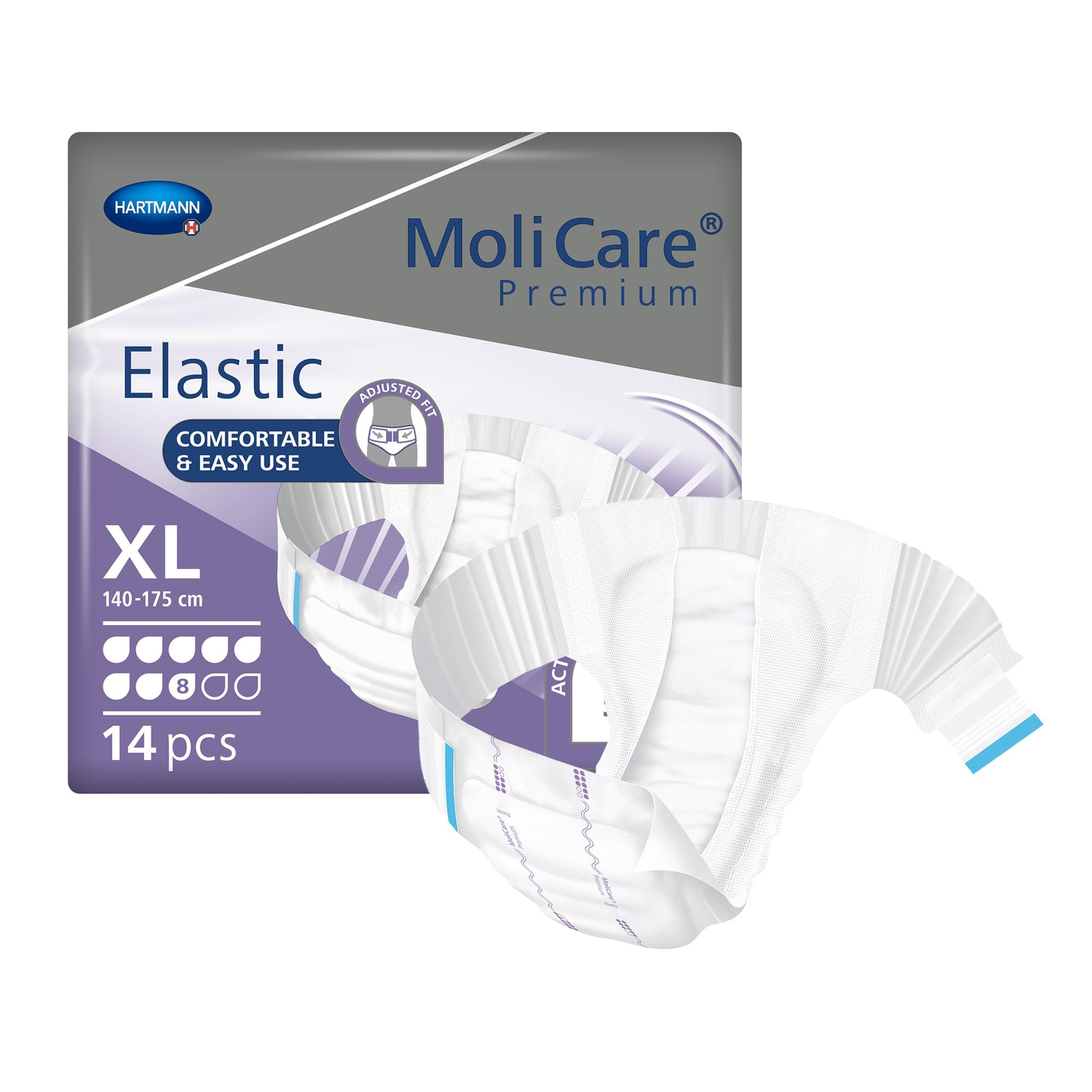 MoliCare Calzoncillo elástico premium: para incontinencia severa para mujeres y hombres; 8 gotas, talla XL, (140-​175 cm de circunferencia de cadera), 4 x 14 unidades