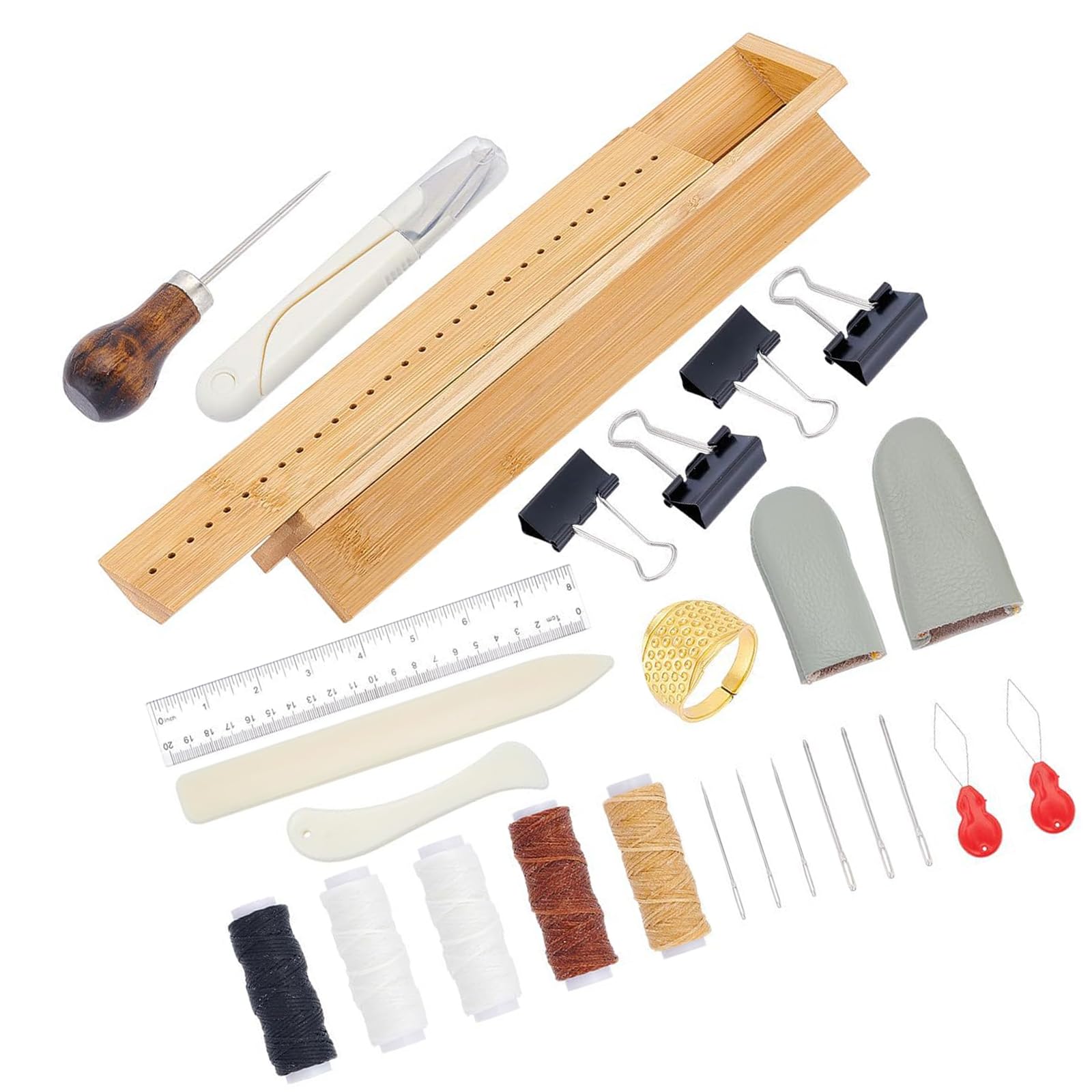 Outils en Cuir pour Reliure en Bois, 26 pièces, avec tampons