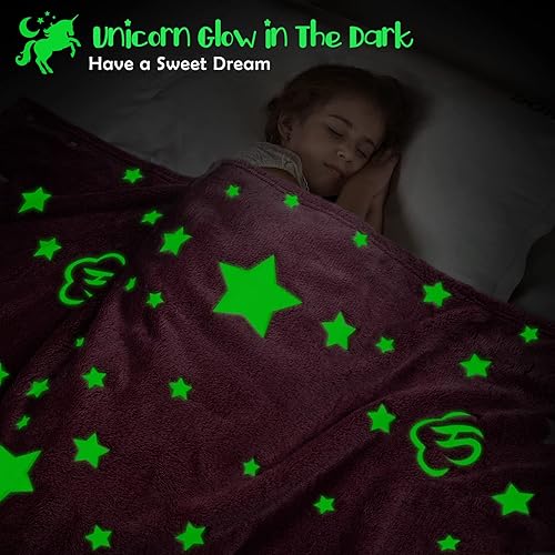 Miniatura 2 de Manta que brilla en la oscuridad, manta de franela suave y acogedora para niñas con pulsera colorida, para niñas de 1 a 10 años, cumpleaños,