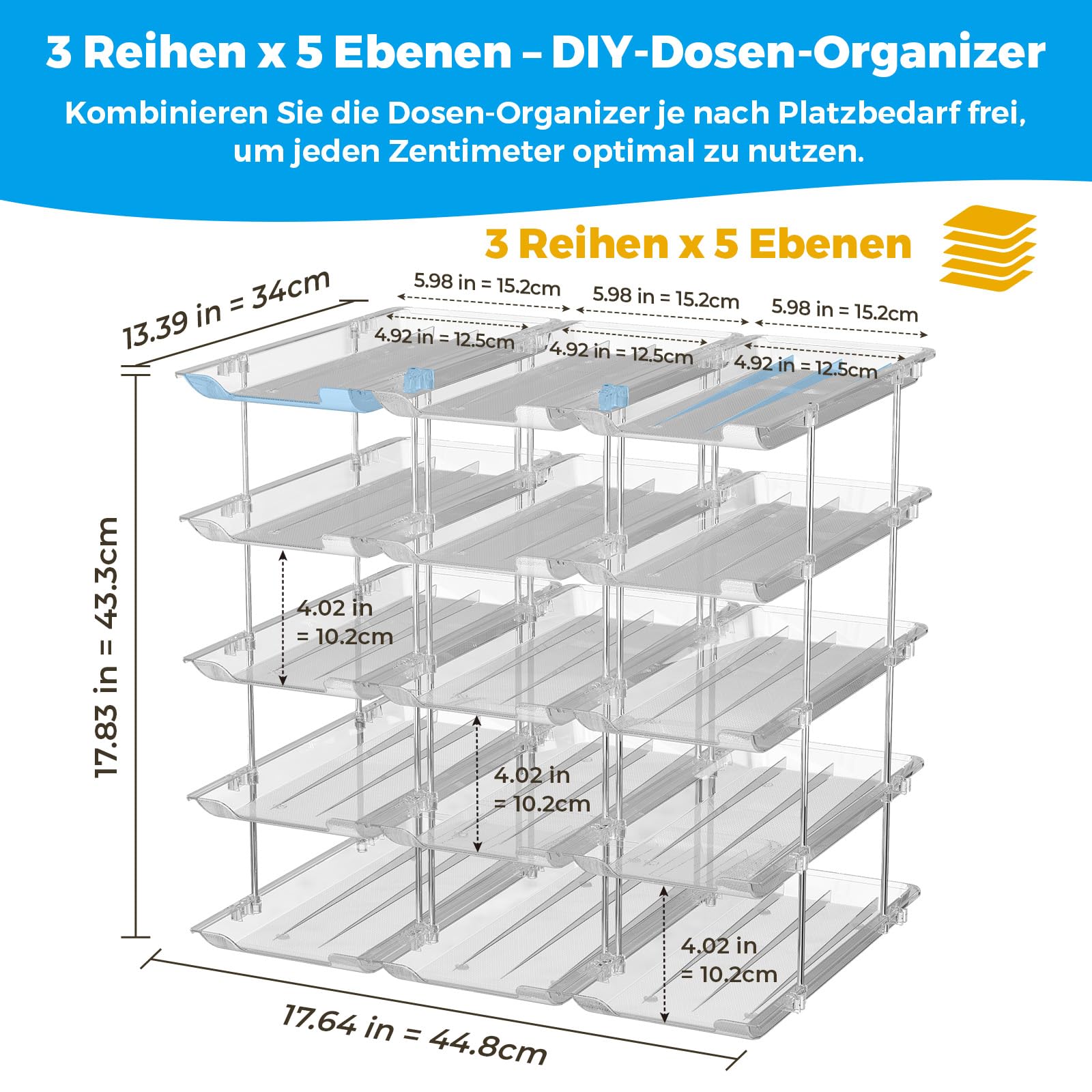 Dosen-Organizer für die Speisekammer stapelbar 5 Etagen Dosenaufbewahrung Getränkedosen-Organizer für den Kühlschrank fasst 60 Dosen automatischer Dosenabroller für die Küche, transparent