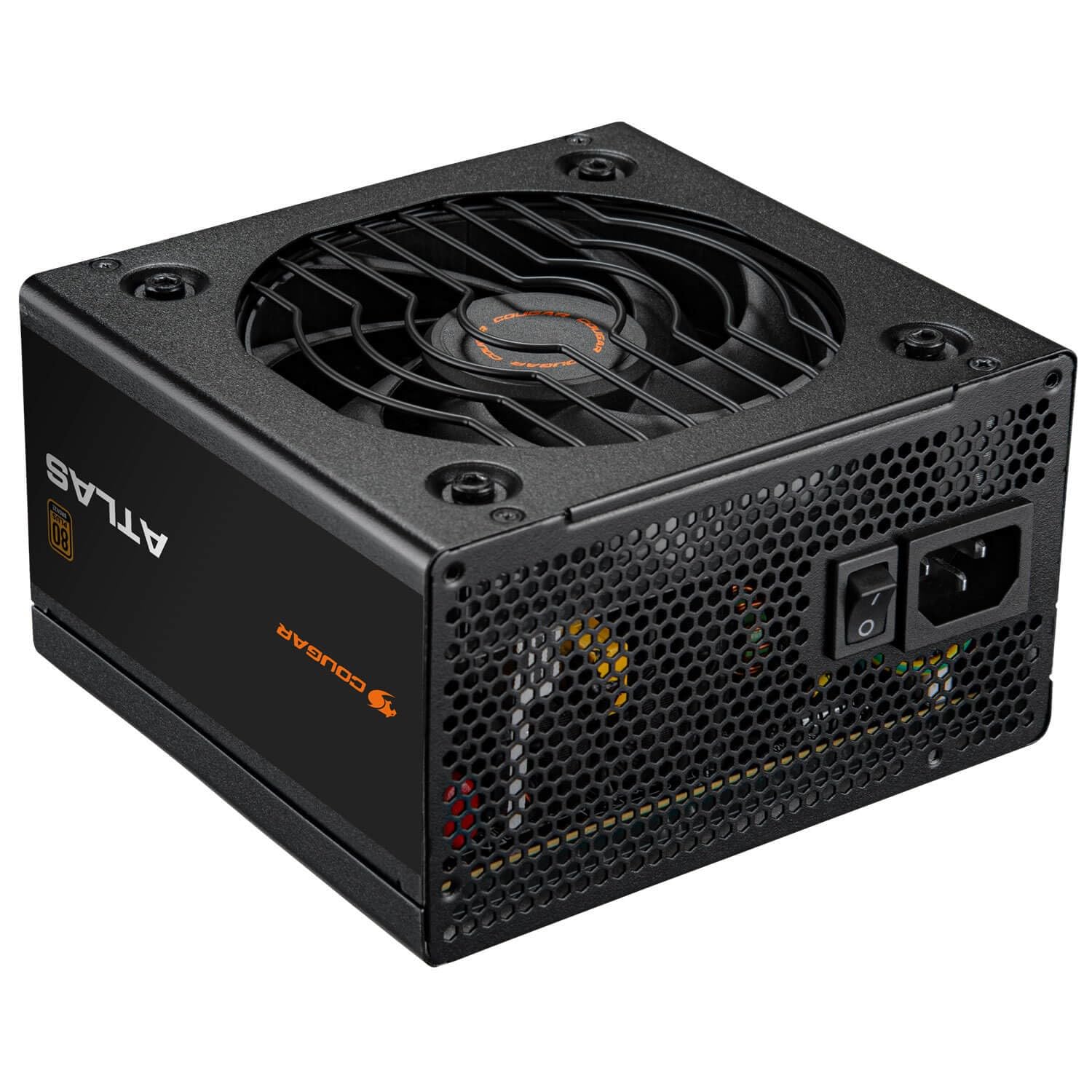 Cougar Zasilacz ATX Atlas 550 W, zasilacz z certyfikatem 80 Plus, niemodułowy, całkowita moc 550 W, ultra trwałe japońskie kondensatory czuwania 105°, cichy wentylator 120 mm - czarny