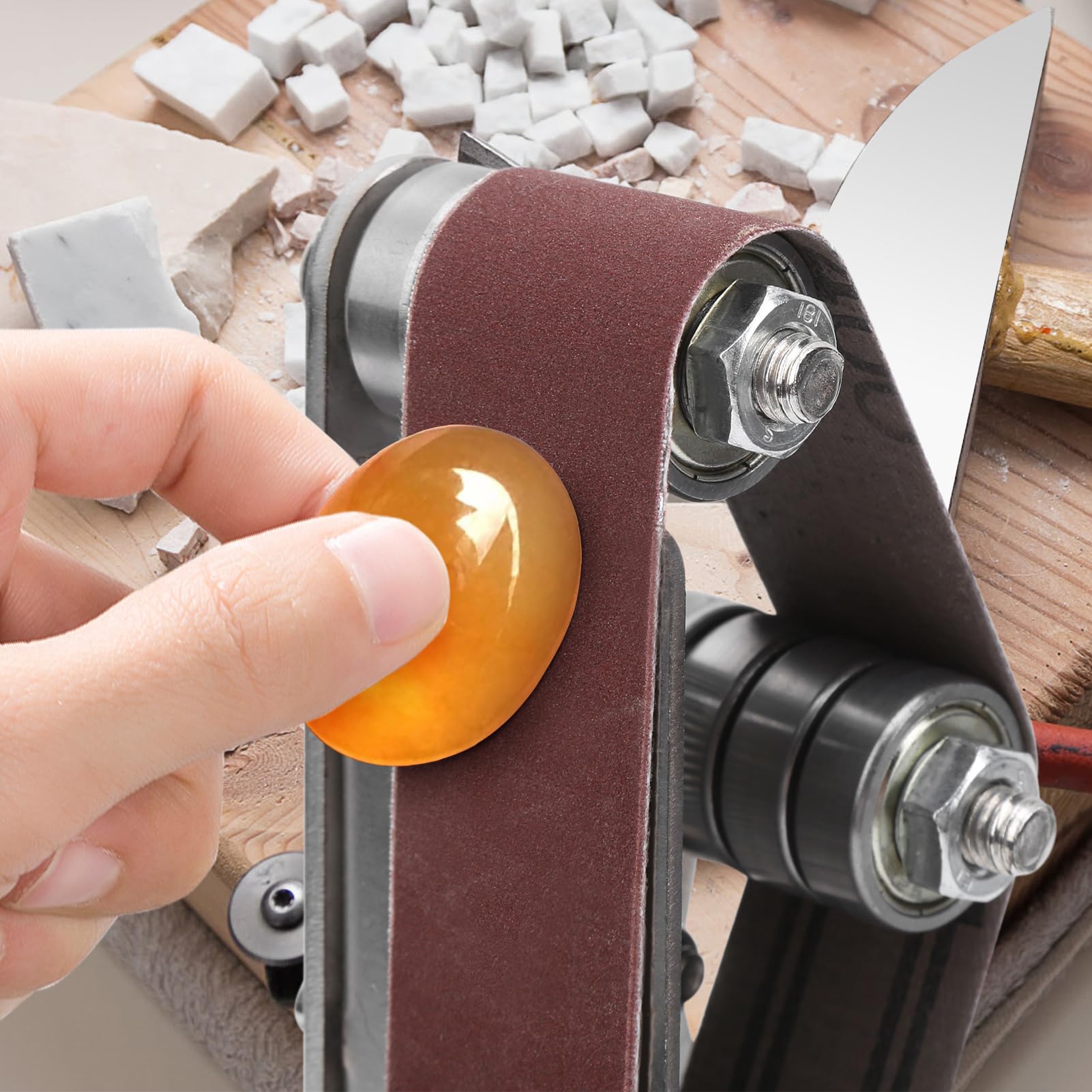 Levigatrice a Nastro Elettrica Banco 4500-9000 RPM Smerigliatrice per Legno Metallo Affilatura con Supporto