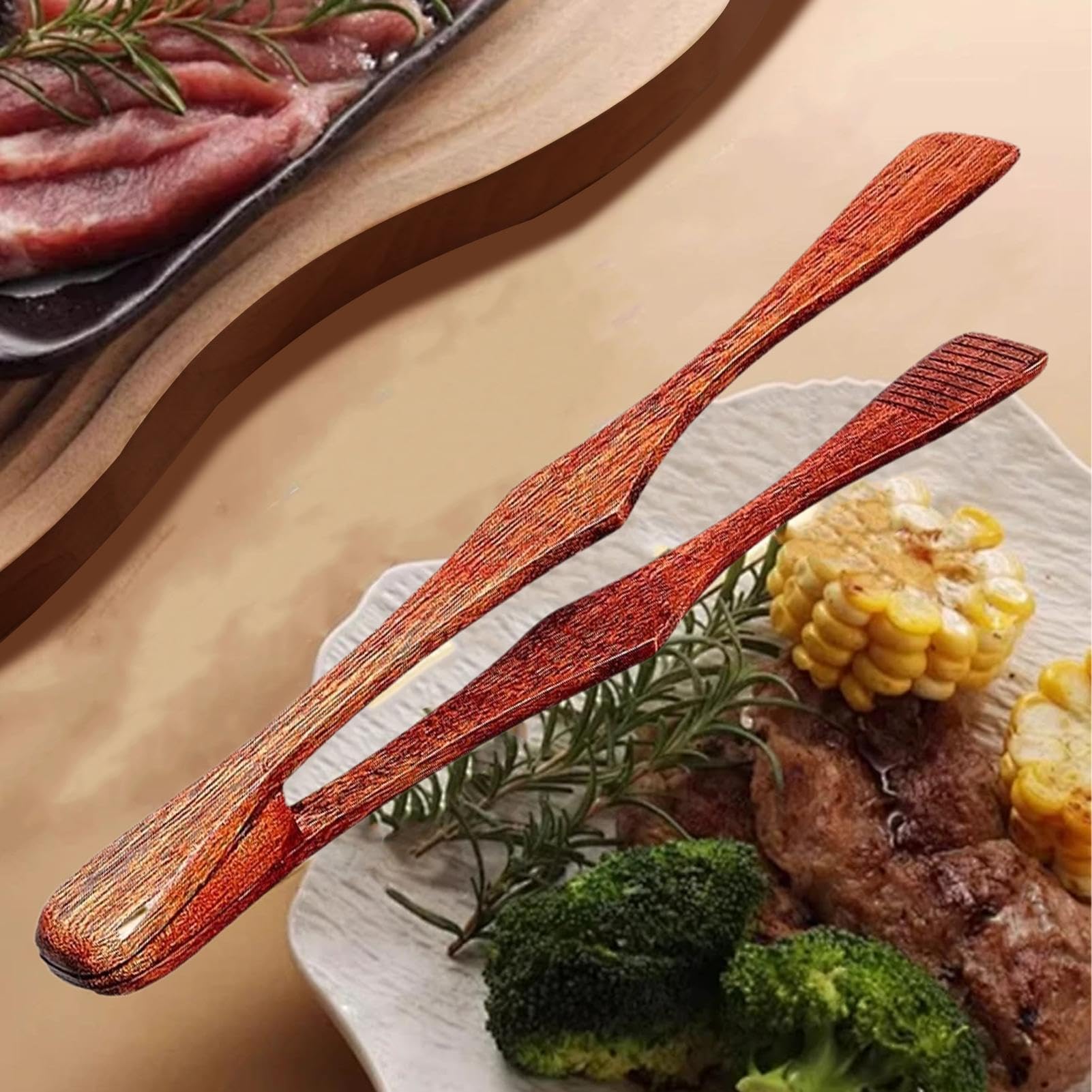 Pinze Da Cucina In Legno Di Noce E Acciaio Inox – 29 Cm, Antiscivolo, Con Foro Per Appendere E Molla – Per Insalata, Carne, Griglia, Servire