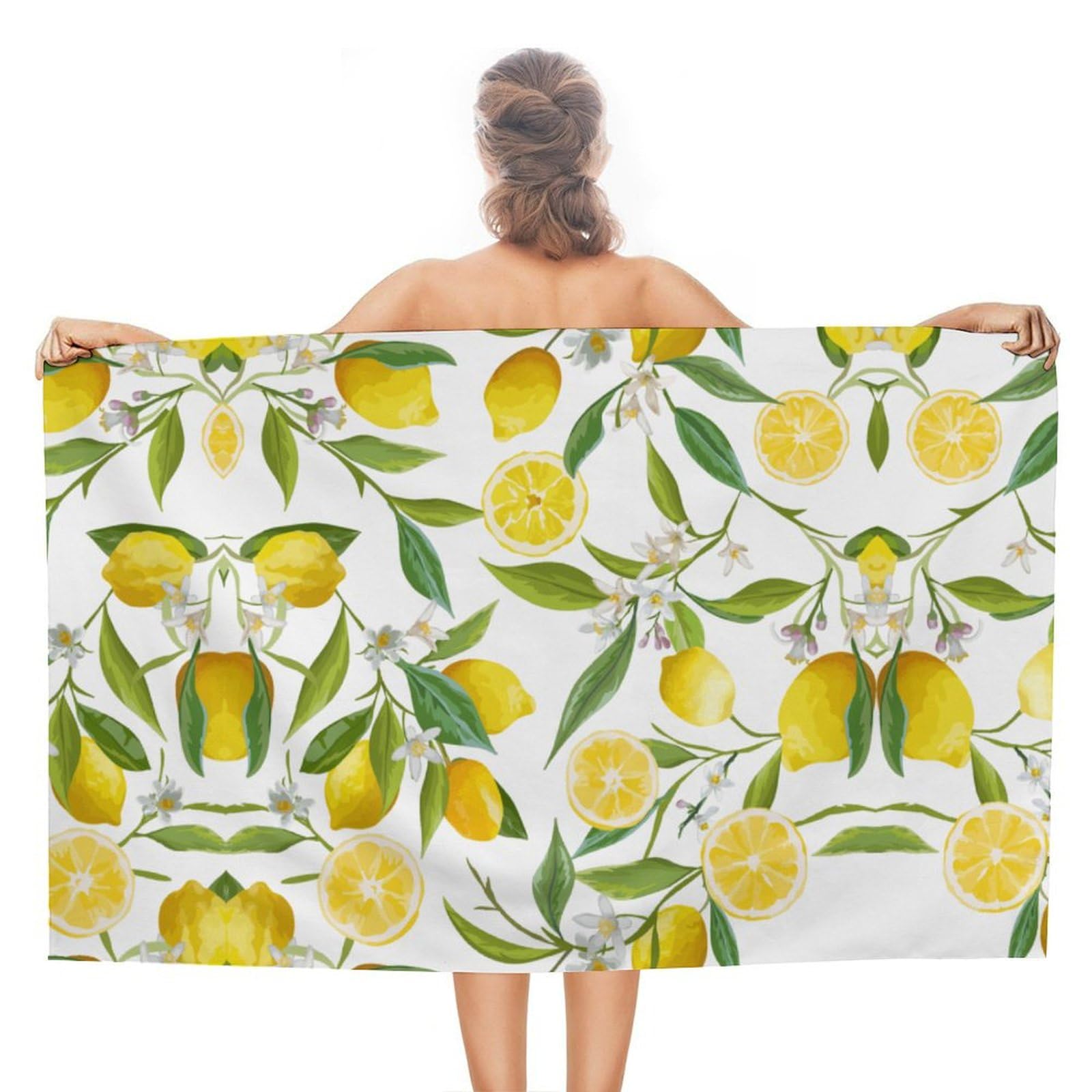 LEDFCVSU Beach Towel, Yellow Lemon Bath Towel, Absorbent Towel for Swimming, Sports, Travel