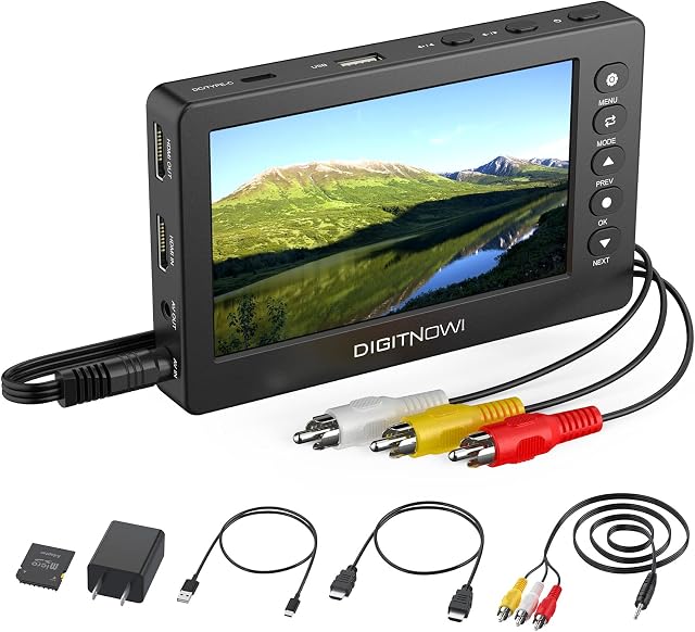 DIGITNOW! VHS to Digital Converter with 5" OLED Screen, AV & HDMI Video Capture Device, Video Record and Capture from VCR, DVD, VHS Tapes, Hi8, Camcorders, Gaming System