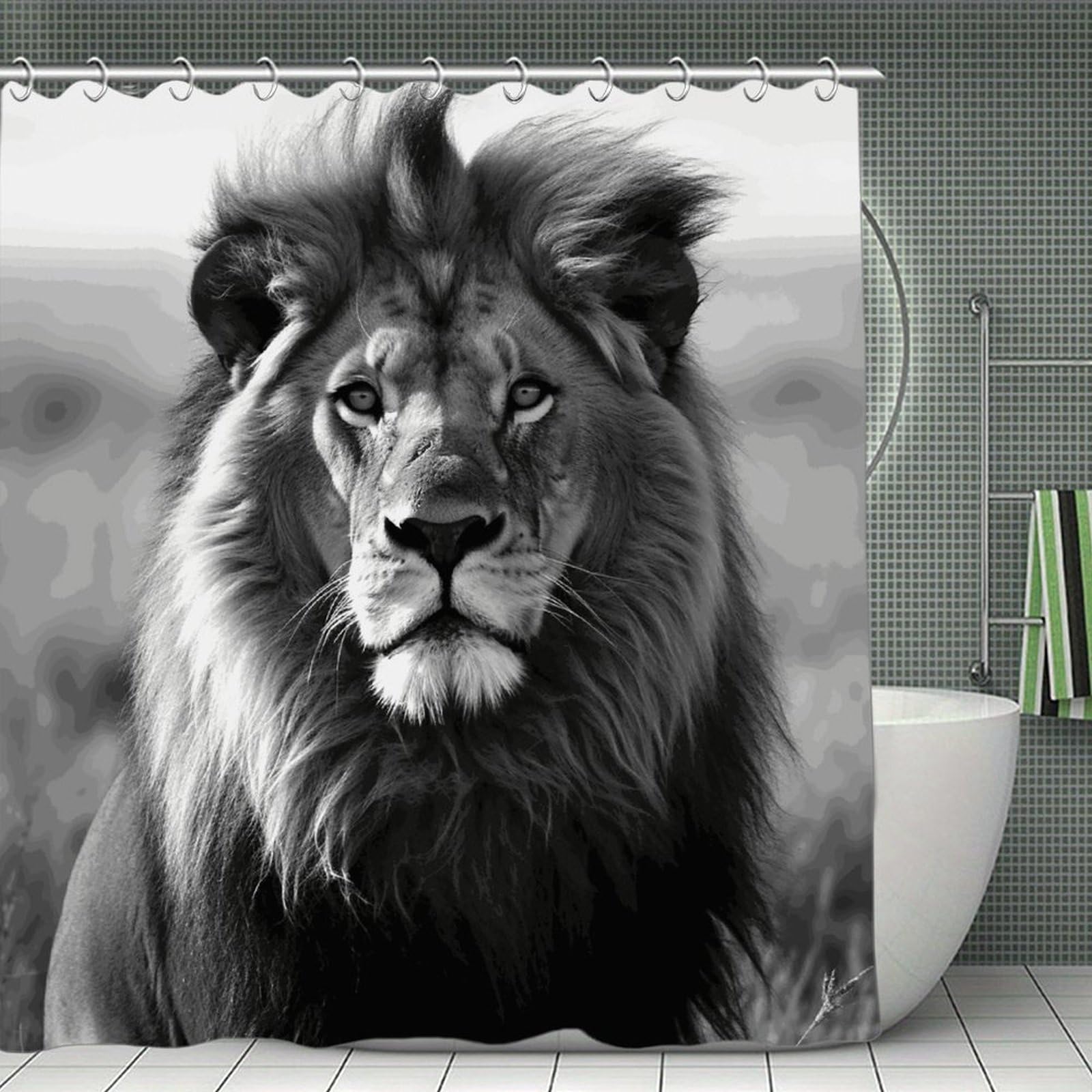 VstaDank African Lion Black and White Shower Curtain 71x71 Heavy Duty Polyester Cloth Bath Curtain with Hooks Thick Waterproof Shower Liner Fun Magic Decorative Bathroom Curtains for Bathtub