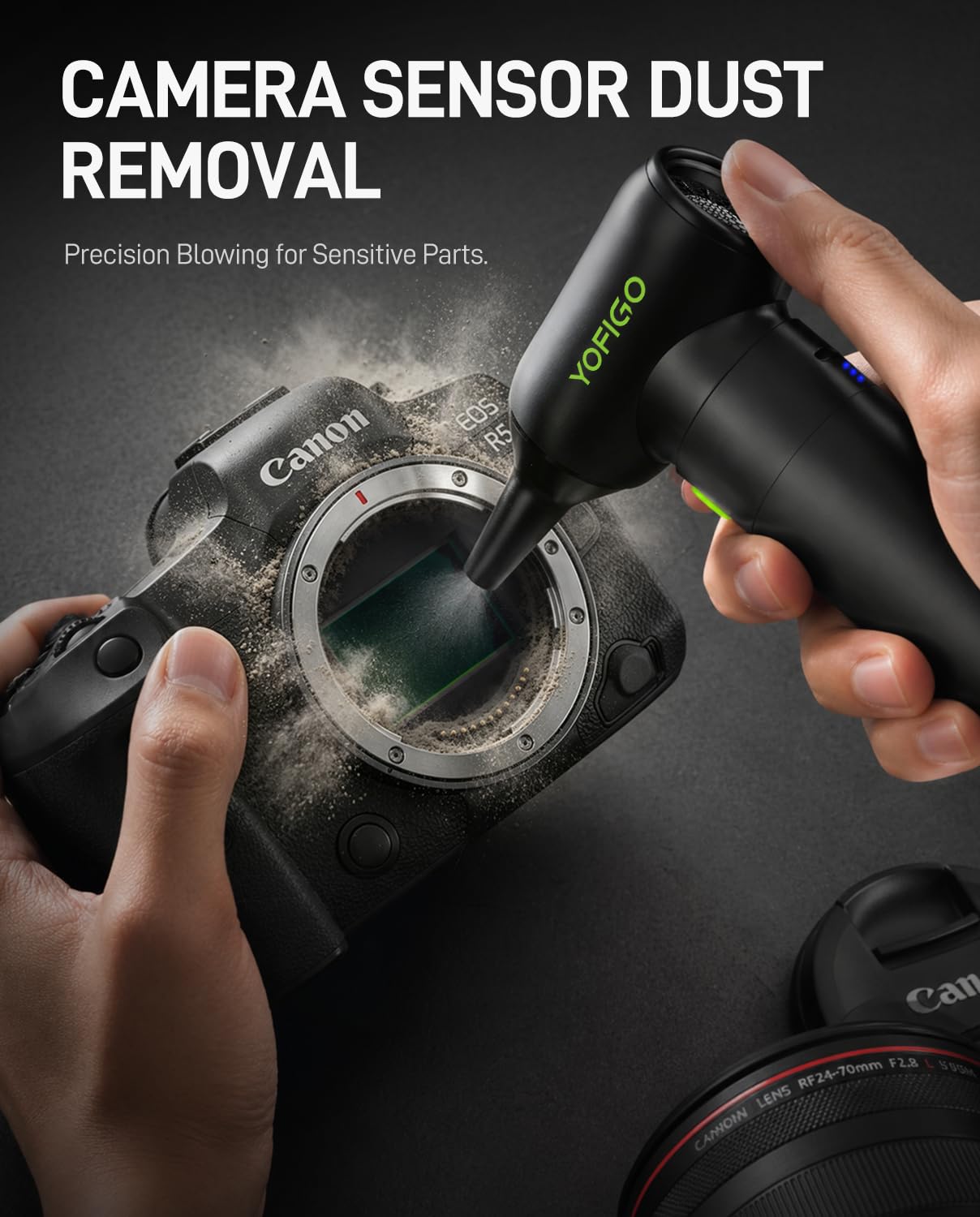 Spolverino ad aria compressa, kit di pulizia per drone, obiettivo fotocamera e computer | Pulizia profonda a 3 velocità 150K RPM per PC, tastiera ed elettronica. Ricaricabile ecologica sostituisce l'aria in scatola.