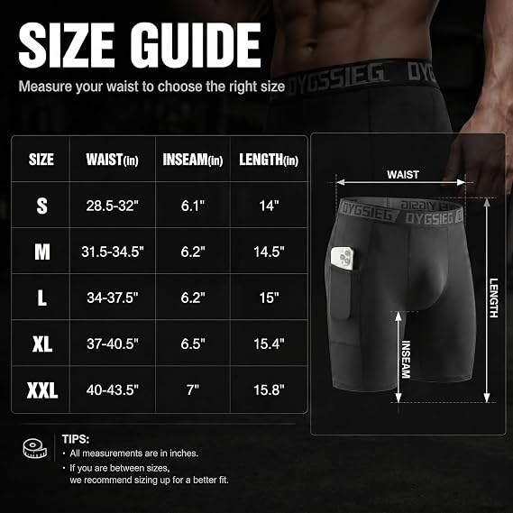 OYGSieg 5 Pack Mens Compression Shorts with Pockets,Athletic Underwear
