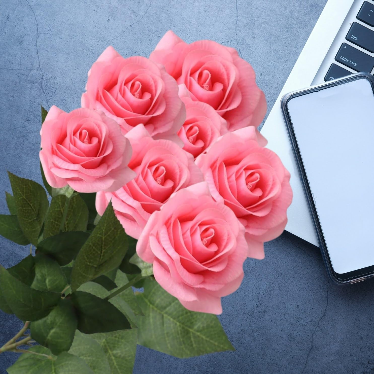 7 Heads Artificial Rose Bouquet with Free Scented Sachet – Real Touch Silk Pink Roses with Stem for DIY Wedding Bouquets, Bridal Shower, Centerpieces, Party & Home Decoration