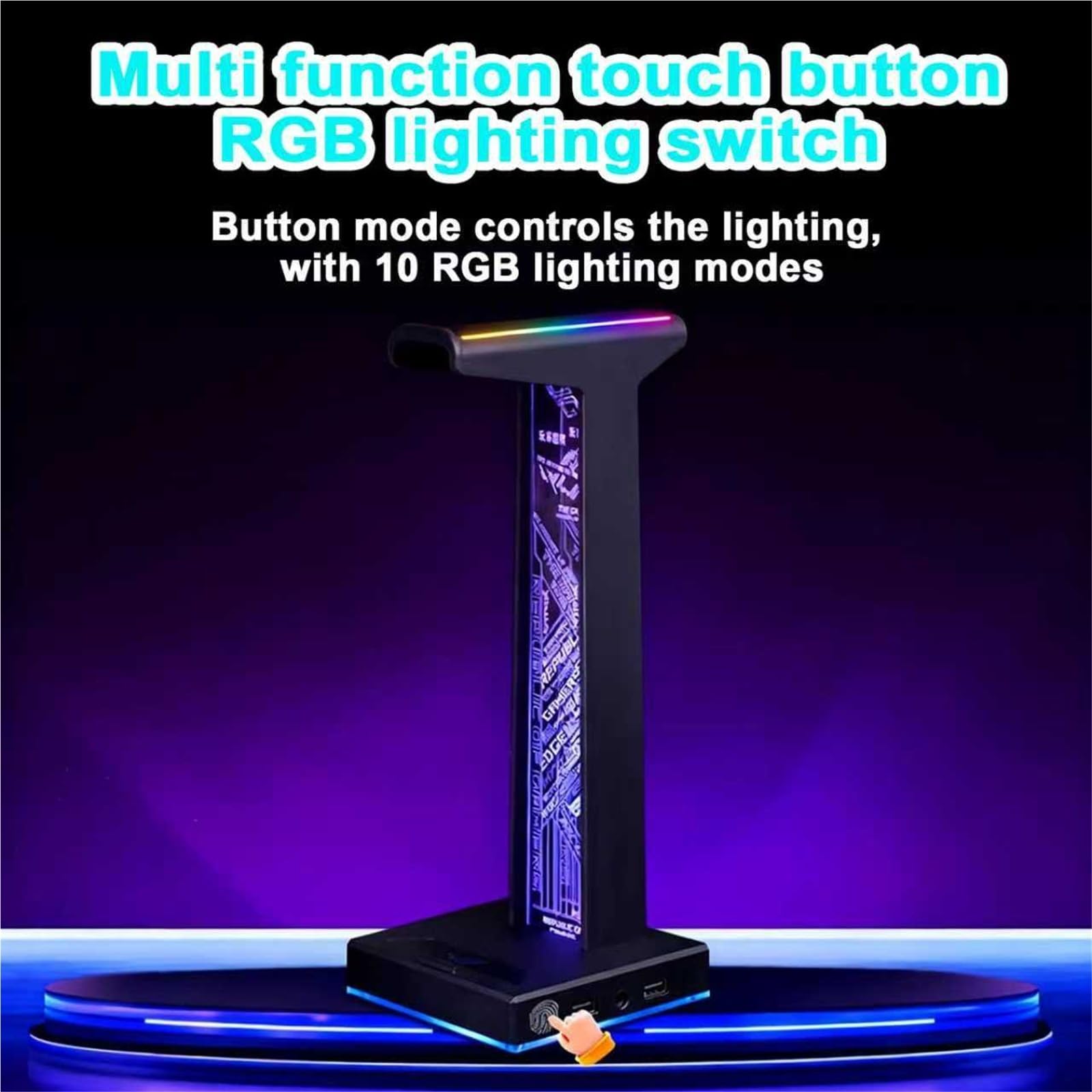 Generico Soporte Acrílico For Auriculares Gaming, RGB, con Puerto De Audio USB/3,5 Mm, 10 Modos De Luz, Ideal For Gamers, Hombres Y Amantes De La Música.(Black)