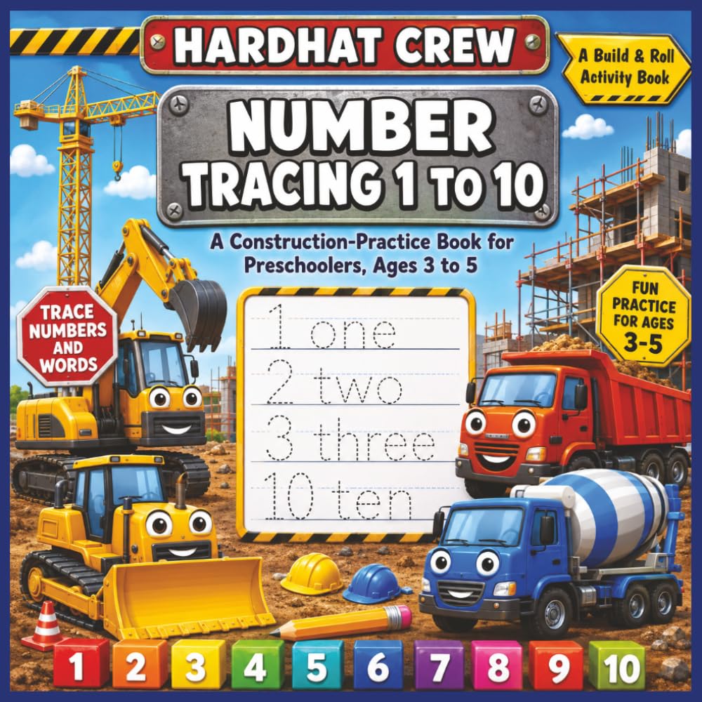 Number Tracing 1 to 10: A Construction-Practice Book for Preschoolers, Ages 3 to 5 | Trace Numbers and Number Words | Hardhat Crew Vol. 1 | A Build & Roll Activity Book