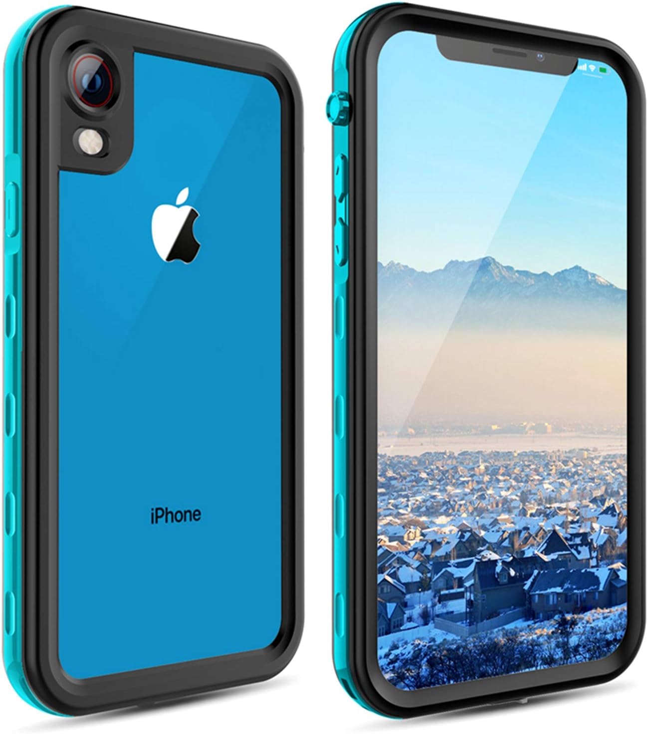 Compatible with Apple iPhone XR Case, Full-Body Protective Waterproof Case, Shockproof Snowproof Clear Cover Case for iPhone XR (6.1 Inch, Teal Clear Back)