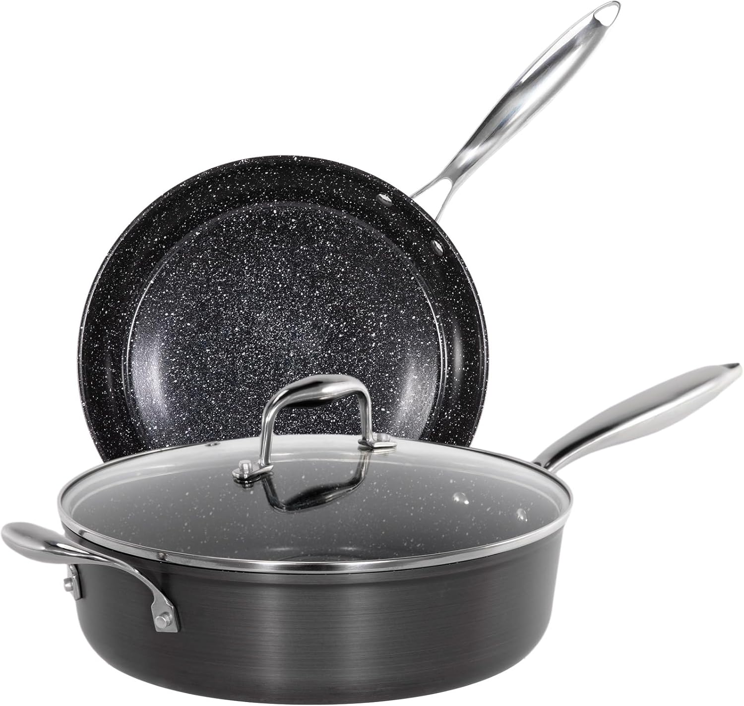 Kitchen Academy Hard Anodized Ceramic Non Stick Frying Pans Set 3 Piece - 11.8" Frying Pan & 11" Deep Saute Pan with Lid, PTFE & PFOA Free, Induction & Oven Safe, Black Thumbnail