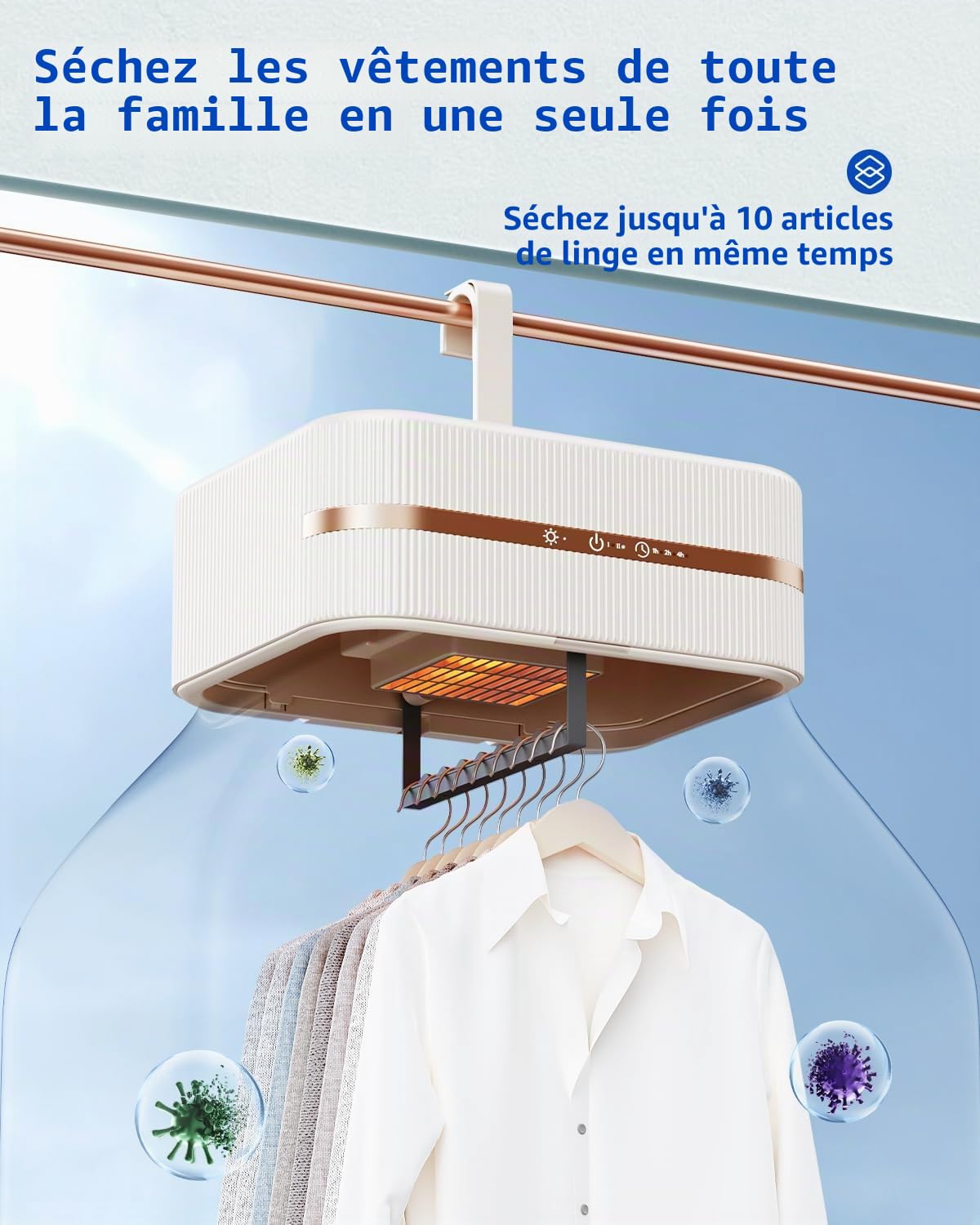 Sèche-linge portable, mini séchoir électrique à pompe à chaleur, minuterie, UV, arrêt automatique/600 W