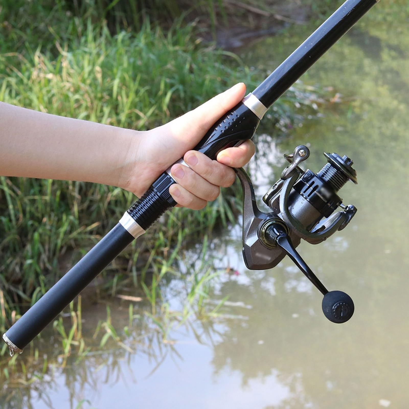 Wędki Mini Teleskopowy Rock Spinning Ultralight FRP Wędka Przenośny Podróży Kołowrotek Wędka Wędka Narzędzia wędkarskie (Color : Upgrade black, Size : 2.4m)