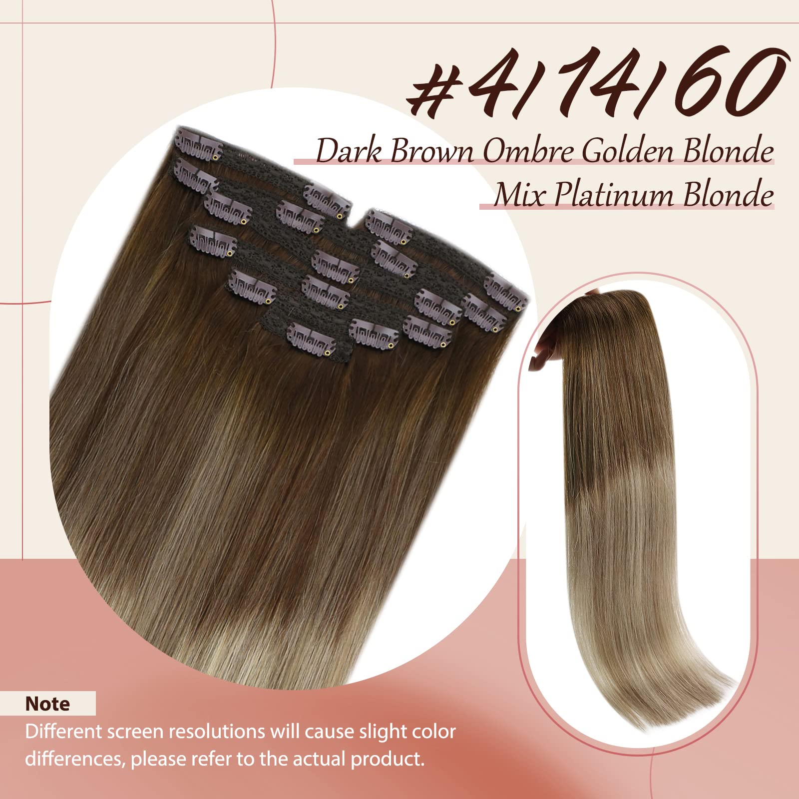 Amazon.com : Sunny Clip in Hair Extensions Real Human Hair 7pcs Brown Ombre  Hair Extensions Clip in Human Hair Ombre Dark Brown To Golden Blonde Mix Platinum  Blonde Balayage Clip on Hair
