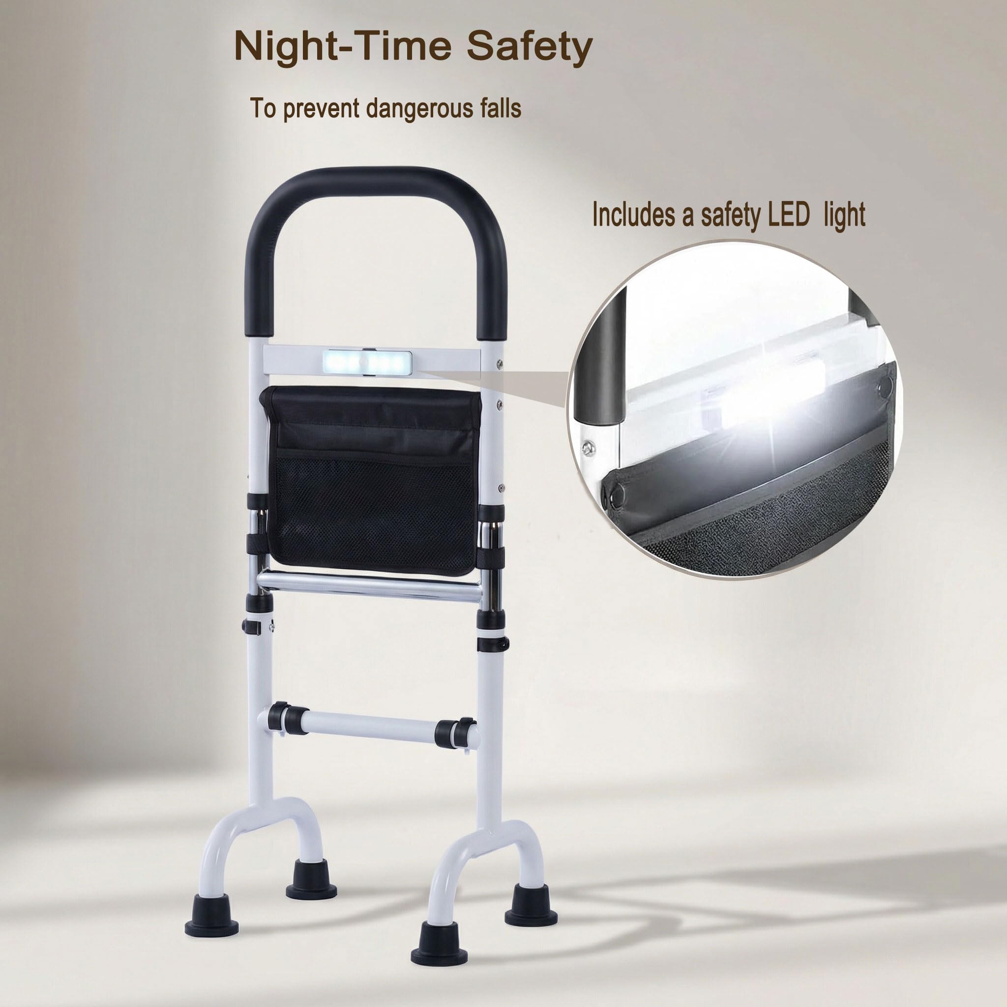 Aiuto in piedi per anziani, con luce di movimento, altezza regolabile, con piedini antiscivolo a ventosa, supporto per anziani, disabili, adulti con disabili