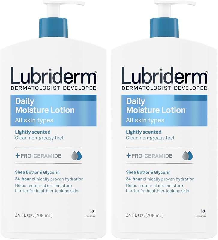Daily Moisture Body Lotion + Pro-Ceramide, 24 fl. Oz, 2 Pack | Lightly Scented Body, Hand & Face Lotion for Dry Skin, Non-Greasy with Shea Butter, 24-Hour Moisturizer, Paraben- & Dye-Free