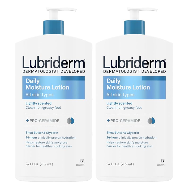 Loção corporal Lubriderm Daily Moisture + Pro-Ceramide com manteiga de karité e glicerina, 710 mL, pacote com 2