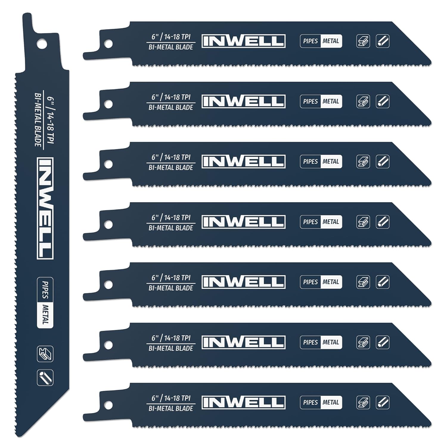 9 Inch Reciprocating Saw Blades, 14/18 TPI Bi-Metal for Metal Cutting, 25-Pack Durable Reciprocating Blades