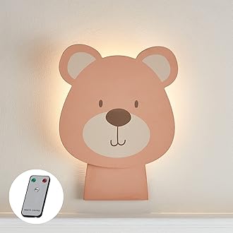 Battery Operated LED Bear Children's Wall Light Kids Bedroom Nursery Decoration with Remote and Timer