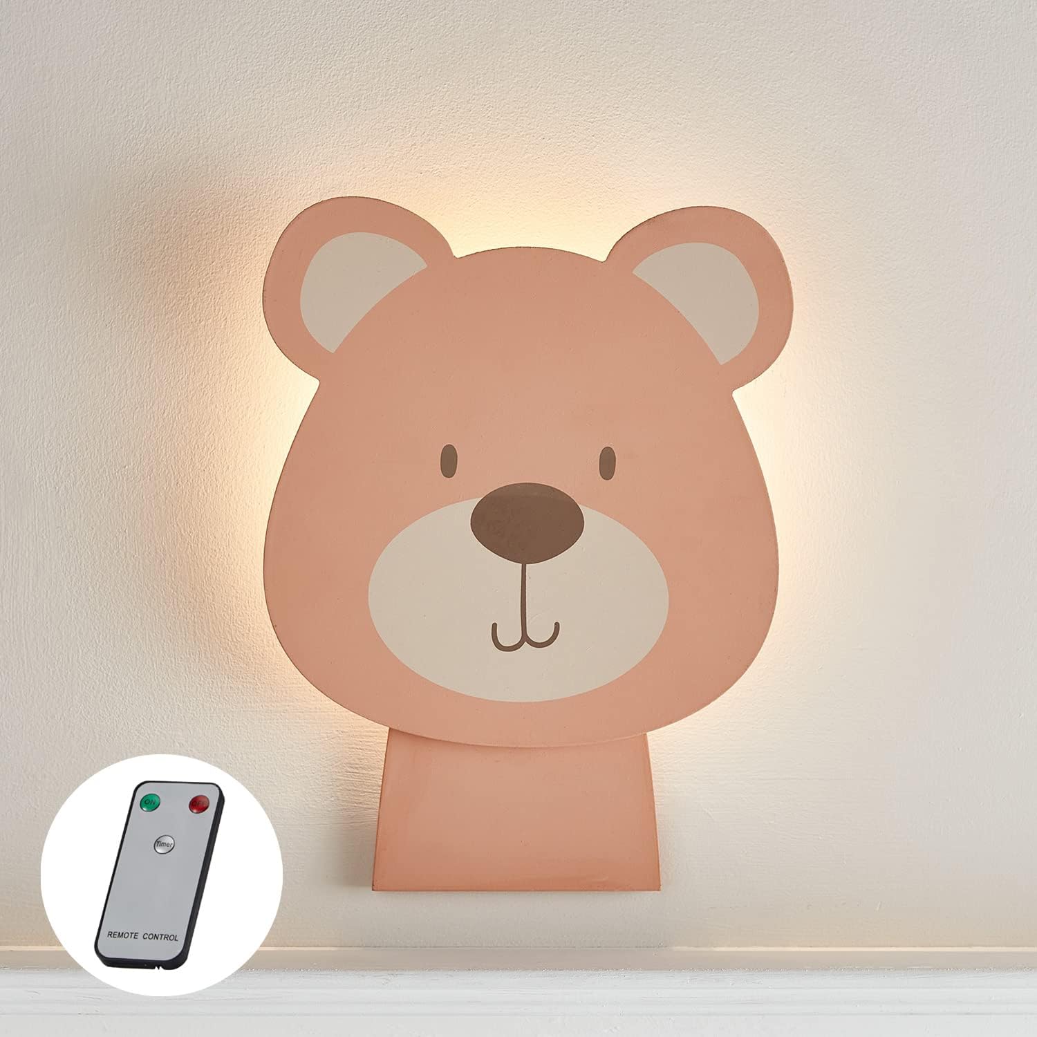 Battery Operated LED Bear Children's Wall Light Kids Bedroom Nursery Decoration with Remote and Timer