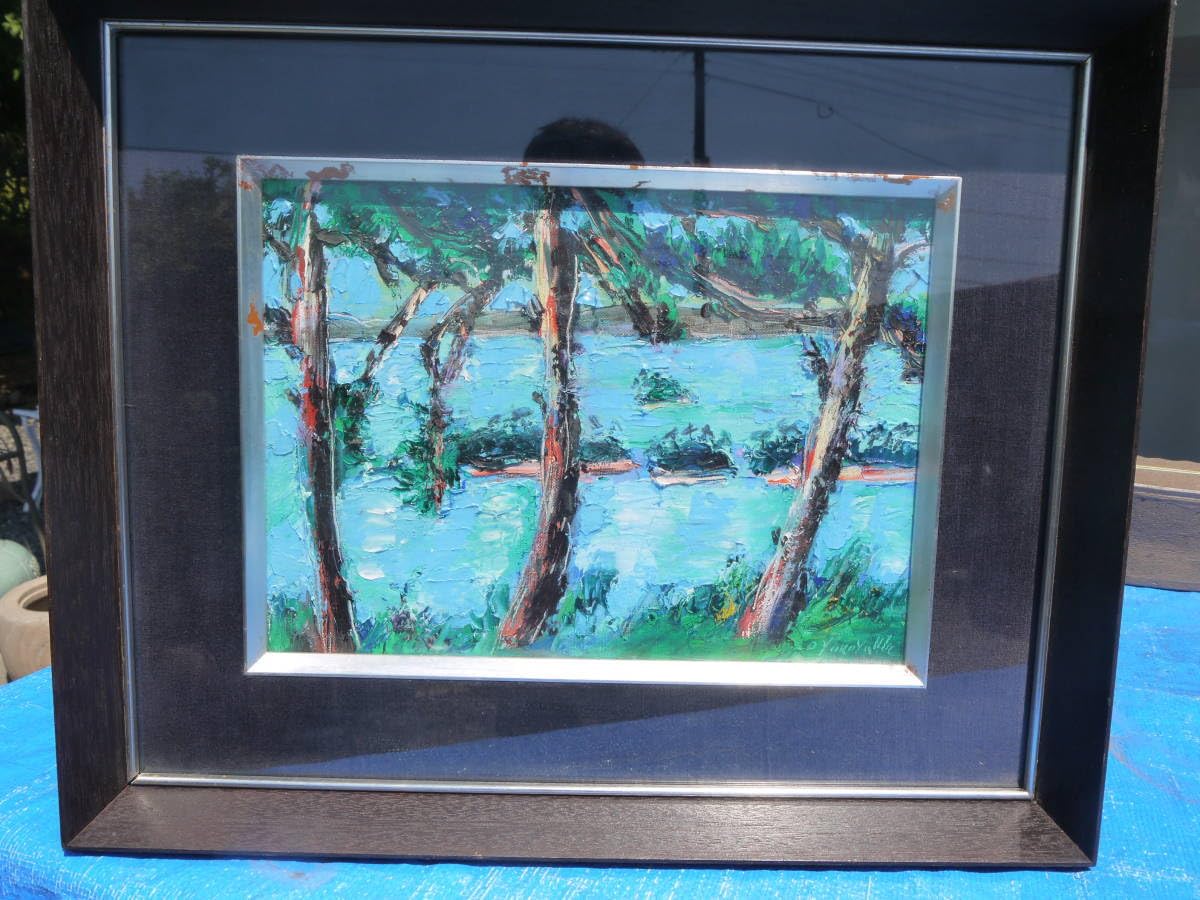 Amazon.co.jp: 2Ju29 O横山央児 油彩画「松島 双観山にて」F4号 額装