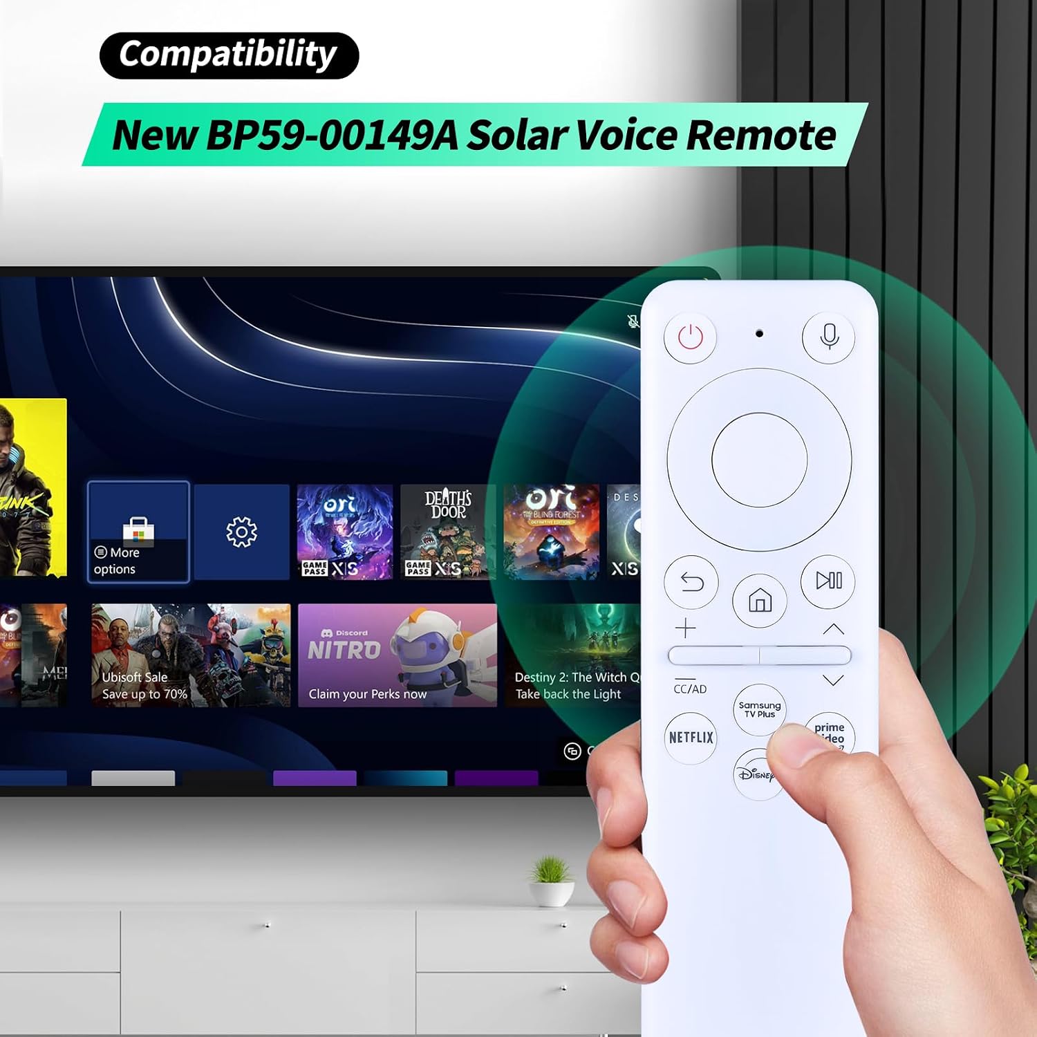 New BP59-00149A Solar Voice Remote Replacement for Samsung Freestyle Portable Projector & QLED Smart Monitor TV with Voice Search, Samsung BN59-01432A BN59-01432D BN59-01455E TV Remote Controller image 2