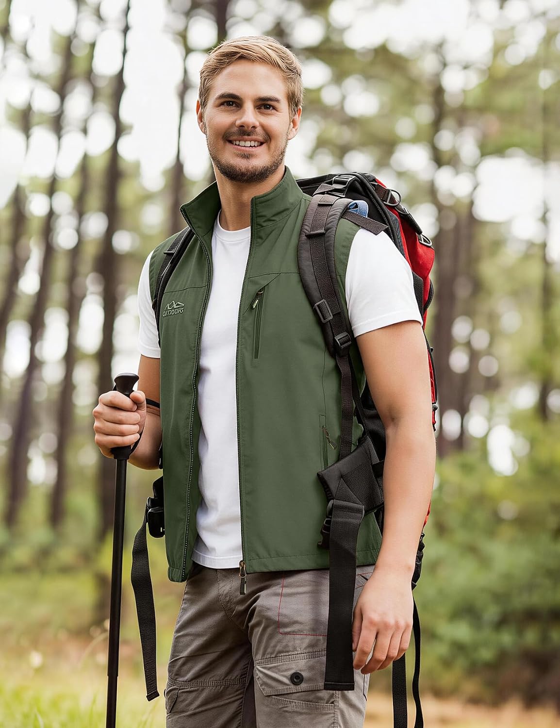 Flygo Mens Lightweight Casual Vest Summer Outdoor Sleeveless Travel Hiking Fishing Work Vest Outerwear with Multi Pockets