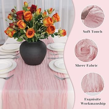 Pink Cheesecloth Table Runner, 10 Ft Summer Boho Rustic Gauze Table Runner