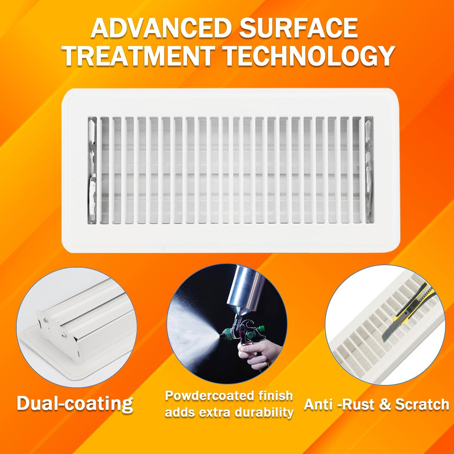 4" x 10" Floor Register, Heavy Duty Steel Vent Cover for Home Floor, Walkable Floor Vents, Easy Adjust Air Supply Lever, 6 Pack (White)